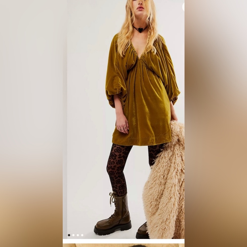 NWT Free People Portia Velvet Mini Dress In Olive Bitters/Bronze